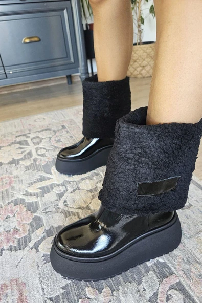 075 01 Topukla Kadın İçi Kürklü Hakiki Deri Kalın Taban Çizme - 2