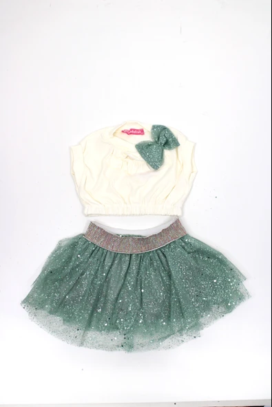 Kız Çocuk Tütü Etekli Crop Takım (Kalıbı Küçüktür beden Büyük alınız) - Resim 12