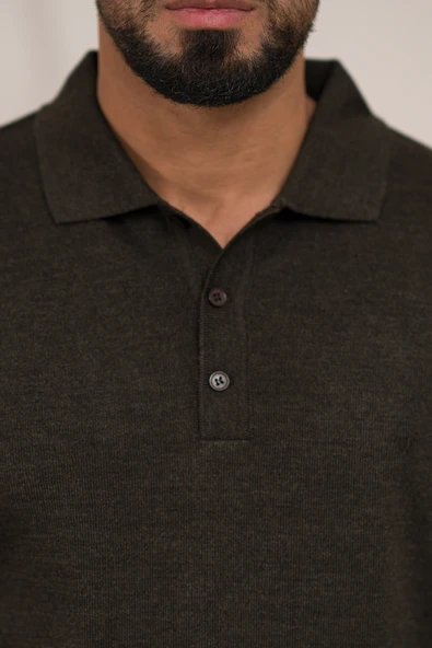 Woolen World Polo Yaka Düz Renk Yünlü Erkek Triko Kazak - 10