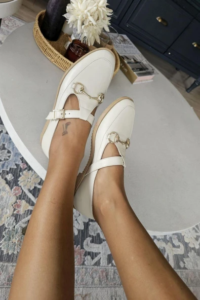 06T 103 Topukla Kadın Toka Detaylı Loafer Deri Babet - 10