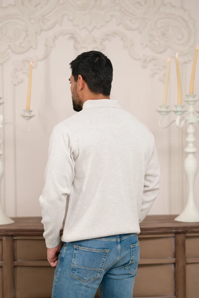 Woolen World Polo Yaka Düz Renk Yünlü Erkek Triko Kazak - 4