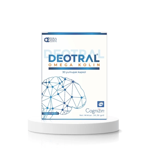 Deotral Omega Kolin 30 Softgel, Sitikolin, EPA, DHA, Omega 3, B6, B12 İçeren Balık Yağı