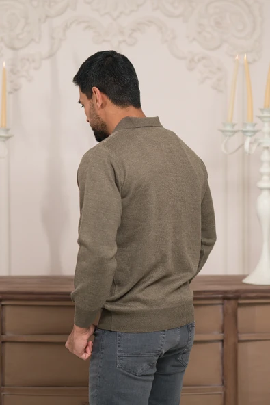 Woolen World Polo Yaka Desenli Yünlü Erkek Triko Kazak - 4