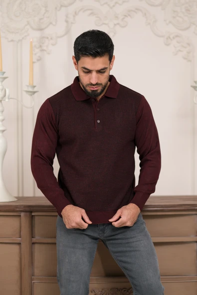 Woolen World Polo Yaka Armürlü Yünlü Erkek Triko Kazak - 11