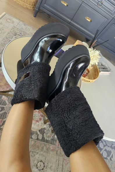 075 01 Topukla Kadın İçi Kürklü Hakiki Deri Kalın Taban Çizme - 7