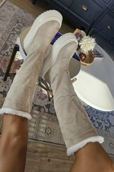 075 01 Topukla Kadın İçi Kürklü Hakiki Deri Kalın Taban Çizme - 4