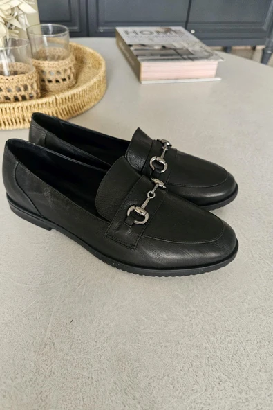 06T 102 Topukla Kadın Toka Detaylı Loafer Deri Babet - 5
