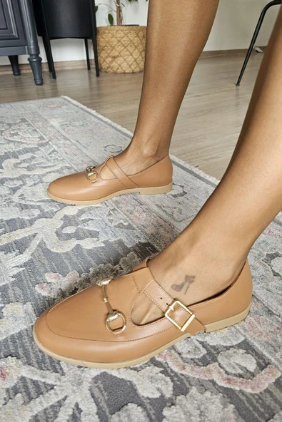 06T 103 Topukla Kadın Toka Detaylı Loafer Deri Babet - 6