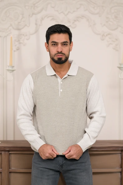 Woolen World Polo Yaka Armürlü Yünlü Erkek Triko Kazak - 3