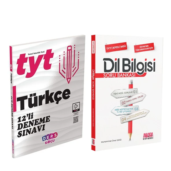 Ders Koçu TYT Türkçe 12 li Deneme ve AKM Dil Bilgisi Soru Bankası Seti 2 Kitap
