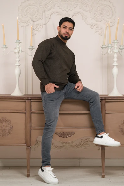 Woolen World Balıkçı Yaka Kalın Yünlü Erkek Triko Kazak - 3