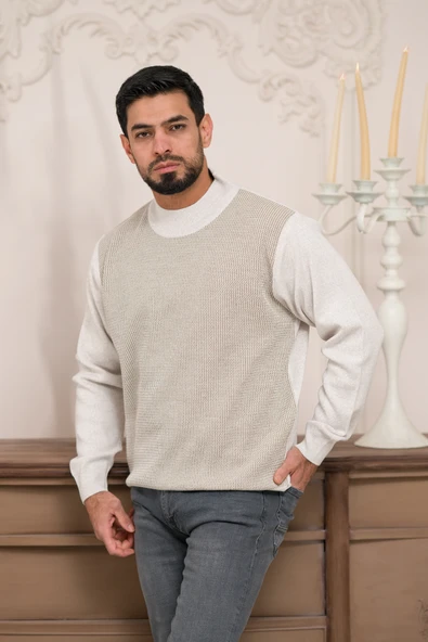 Woolen World Balıkçı Yaka Desenli Yünlü Erkek Triko Kazak