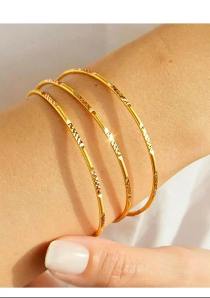 22 AYAR GOLD RENK DESENLİ AJDA BİLEZİK MÜJDE DESEN TAKI ( 3 ADET FİYATIDIR ) - 2