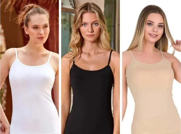 BERRAK 2128 KADIN KARIŞIK RENKLİ LİKRALI İP ASKILI ATLET 12 ADET ürün görseli