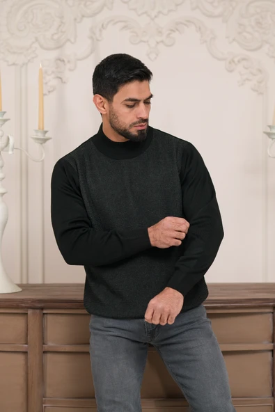 Woolen World Balıkçı Yaka Desenli Yünlü Erkek Triko Kazak - 10