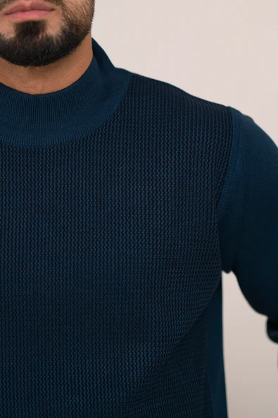 Woolen World Balıkçı Yaka Desenli Yünlü Erkek Triko Kazak - 8