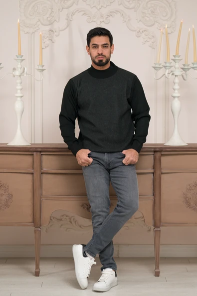 Woolen World Balıkçı Yaka Desenli Yünlü Erkek Triko Kazak - 11