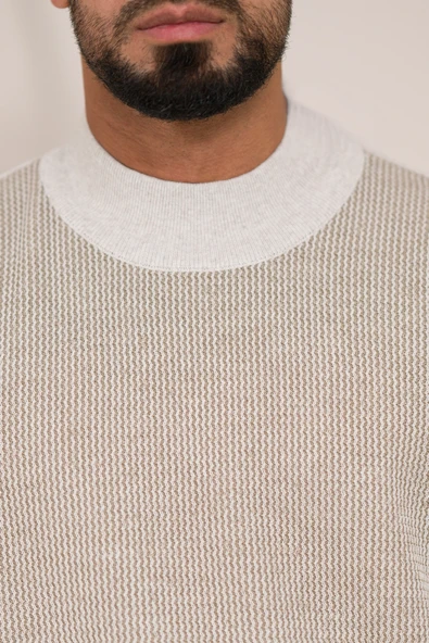 Woolen World Balıkçı Yaka Desenli Yünlü Erkek Triko Kazak - 4