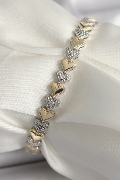 Pirinç Mix Renk Zirkon Taşlı Kalp Model VIP Seri Kadın Bileklik