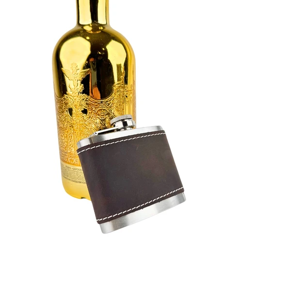 Perlotus 5 Oz 150 cc Koyu Kahverengi  El Yapımı Crazy Deri Kılıflı Çelik Viski Cep Matarası - 6