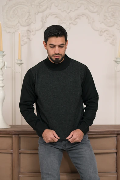 Woolen World Balıkçı Yaka Desenli Yünlü Erkek Triko Kazak - 9