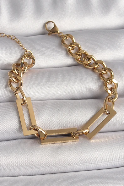 316L Çelik Gold Renk 2'Li Zincir Model Kadın Bileklik