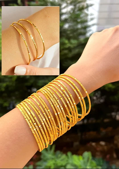 22 AYAR GOLD RENK DESENLİ AJDA BİLEZİK MÜJDE DESEN TAKI ( 3 ADET FİYATIDIR )