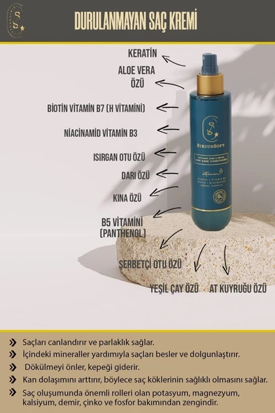 SiriusSoft Besleyici Saç Spreyi Dökülme Karşıtı ve Onarıcı Durulanmayan Sprey Saç Kremi 200 ml - 4