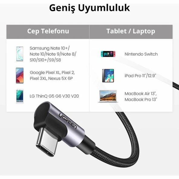 Ugreen 70531 USB-C to USB-C QC/PD 60W 2M Örgülü Hızlı Şarj Kablosu - 6