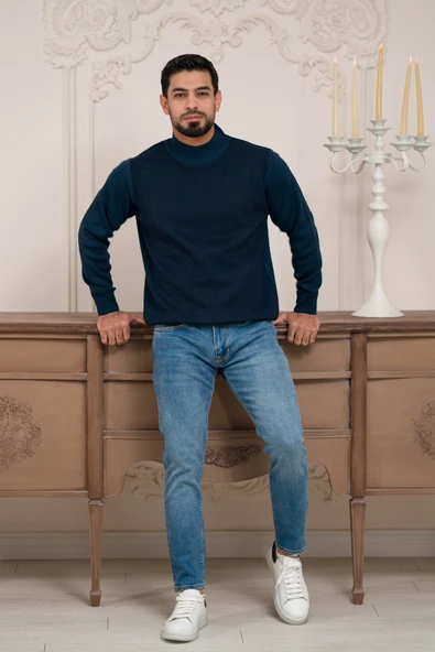 Woolen World Balıkçı Yaka Desenli Yünlü Erkek Triko Kazak - 6