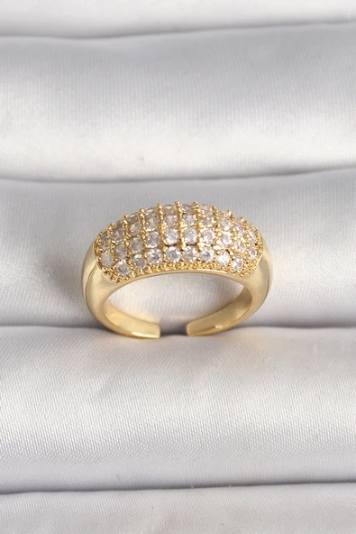 Pirinç Gold Renk Ayarlanabilir Zirkon Taşlı Kadın Yüzük
