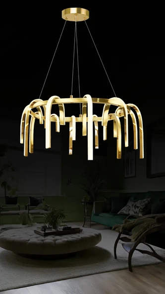 Opella 60'lık Gold Renkli Sarkıt Led Avize ve Ledli Avize