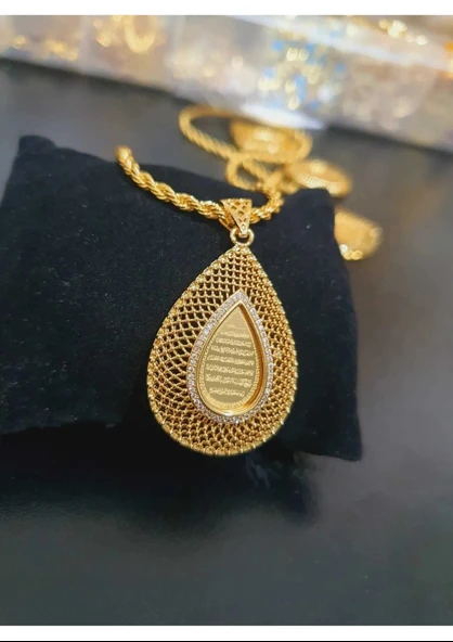 22 AYAR GOLD RENK AYET-EL KÜRSİ KOLYE 60 CM ZİNCİR DAHİL