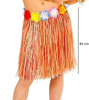 Yetişkin Ve Çocuk Uyumlu Turuncu Renk Püsküllü Hawaii Luau Hula Etek 40 Cm ürün görseli