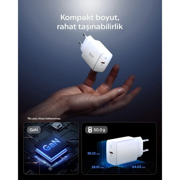 Spigen 20W USB-C Mini Hızlı Şarj Aleti Samsung PPS / Şarj Isısını Düşürür GaN Destekli Akım Korumalı Güç Adaptörü - 4