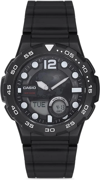 CASIO AEQ-100W-1AVDF SİYAH SİLİKON KORDON ANALOG/DİJİTAL ERKEK KOL SAATİ - 2