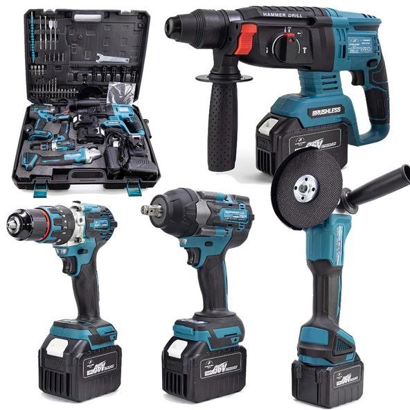 Akülü Kömürsüz 4 lü Set Makina 1100 Newton Somun Sökme Takma, 26mm Kırıcı Delici, 13mm Darbeli Vidalama, 125mm Avuç Taşlama EEA402