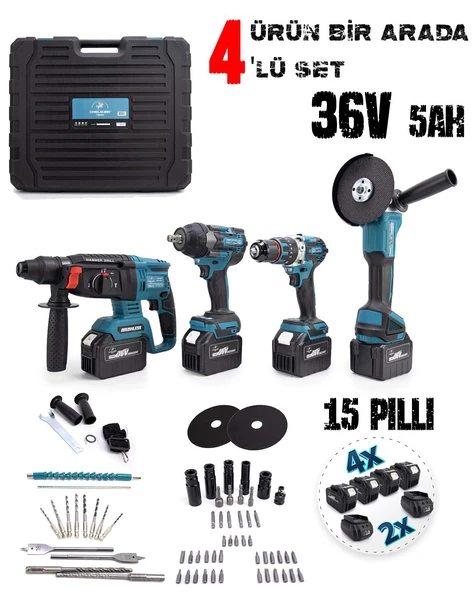 Akülü Kömürsüz 4 lü Set Makina 1100 Newton Somun Sökme Takma, 26mm Kırıcı Delici, 13mm Darbeli Vidalama, 125mm Avuç Taşlama EEA402 - 2