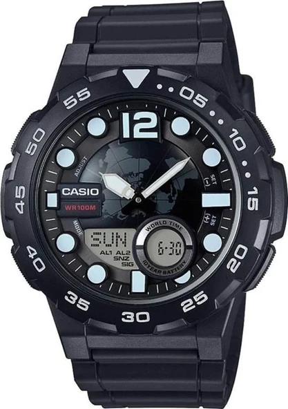 CASIO AEQ-100W-1AVDF SİYAH SİLİKON KORDON ANALOG/DİJİTAL ERKEK KOL SAATİ