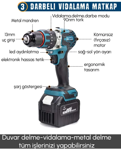Akülü Kömürsüz 4 lü Set Makina 1100 Newton Somun Sökme Takma, 26mm Kırıcı Delici, 13mm Darbeli Vidalama, 125mm Avuç Taşlama EEA402 - 4