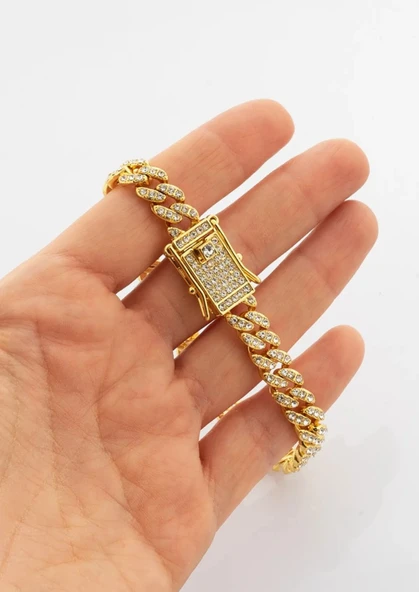 22 GOLD RENK TAŞLI BİLEKLİK KÜNYE KADIN TAKI