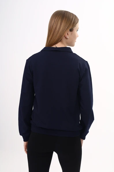 Toontoy Kız Çocuk Polo Yaka Fermuarlı Cepli Nakış Baskılı Örme Okul Hırkası - 2 İplik - 7