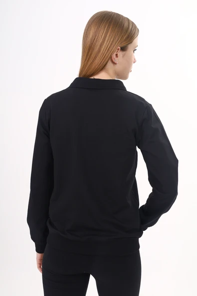 Toontoy Kız Çocuk Polo Yaka Fermuarlı Cepli Nakış Baskılı Örme Okul Hırkası - 2 İplik - 4