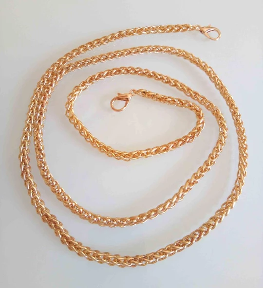 Çanta Aksesuar Light Gold Renk Örgü Model Çanta Zinciri (120 Cm)