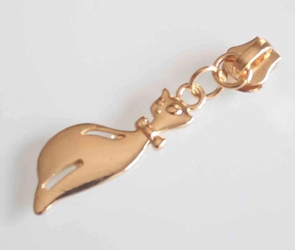 Çanta Aksesuar Gold Fermuar Başı Kedili ürün görseli