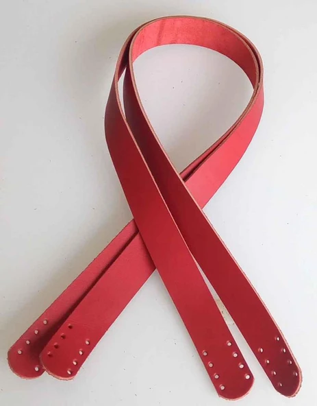 Çanta Aksesuar Kırmızı Renk Gerçek Deri 70X2.3 Cm Çift Sap - 1