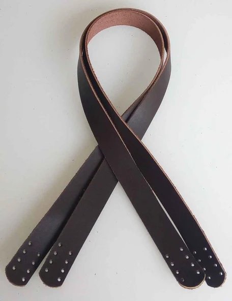 Çanta Aksesuar Koyu Kahverengi Gerçek Deri 70X2.3 Cm Çift Sap