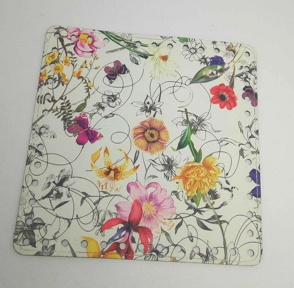 Çanta Aksesuar 20 Cm  Çiçek Desenli Kare Plaka, Taban