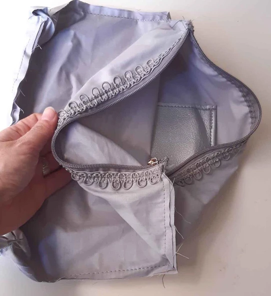 Çanta Aksesuar Gri 28X28 Cm, Dikilmiş Halde, Fermuarlı Astar ürün görseli 1