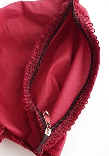 Çanta Aksesuar Bordo Renk 28X28 Cm Dikilmiş Halde Fermuarlı Astar
